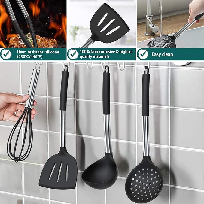 Silicone Kitchen Utensil Set – 12 Cooking Tools with Holder for Non-Stick Cookware