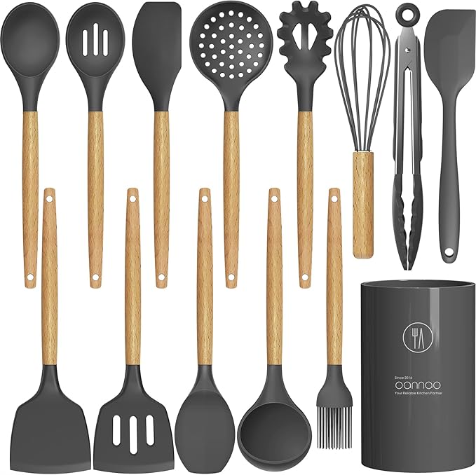 Silicone Kitchen Utensil Set – 12 Cooking Tools with Holder for Non-Stick Cookware
