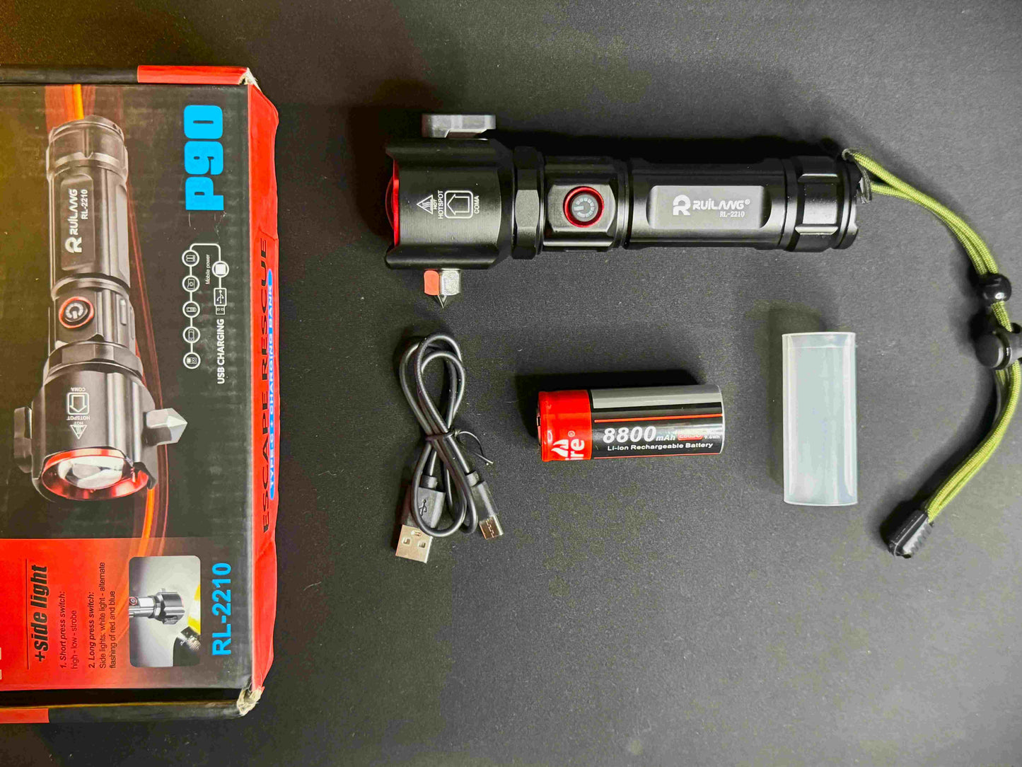 Ruilang RL-2210 LED Torch – Power Bank, Police Light & 1 KM Beam Range