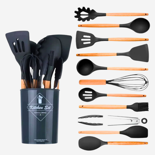 Silicone Kitchen Utensil Set – 12 Cooking Tools with Holder for Non-Stick Cookware