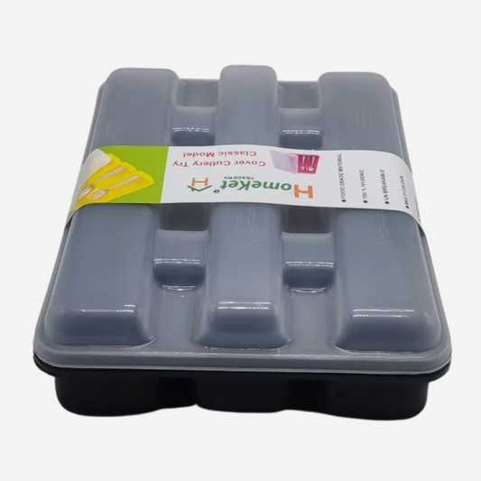 Kitchen Cutlery Tray with Lid – 3 Grid Utensil Box for Safe Storage