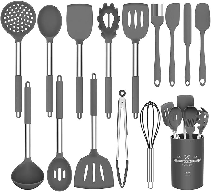Silicone Kitchen Utensil Set – 12 Cooking Tools with Holder for Non-Stick Cookware