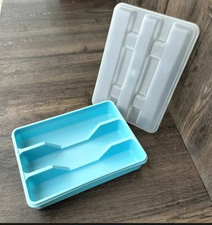 Kitchen Cutlery Tray with Lid – 3 Grid Utensil Box for Safe Storage