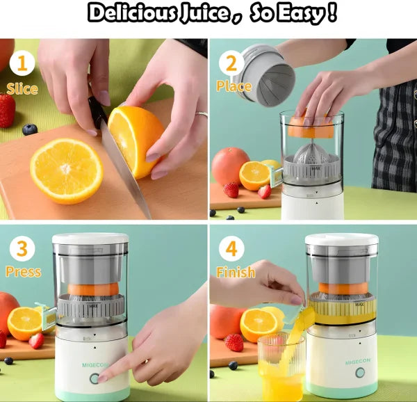 Rechargeable Citrus Juicer Machine – Portable Automatic Orange & Lemon Presser