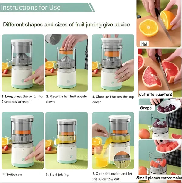 Rechargeable Citrus Juicer Machine – Portable Automatic Orange & Lemon Presser